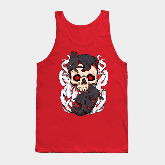 Skull Fish - Black and Red Tank Top by Becky Watson
